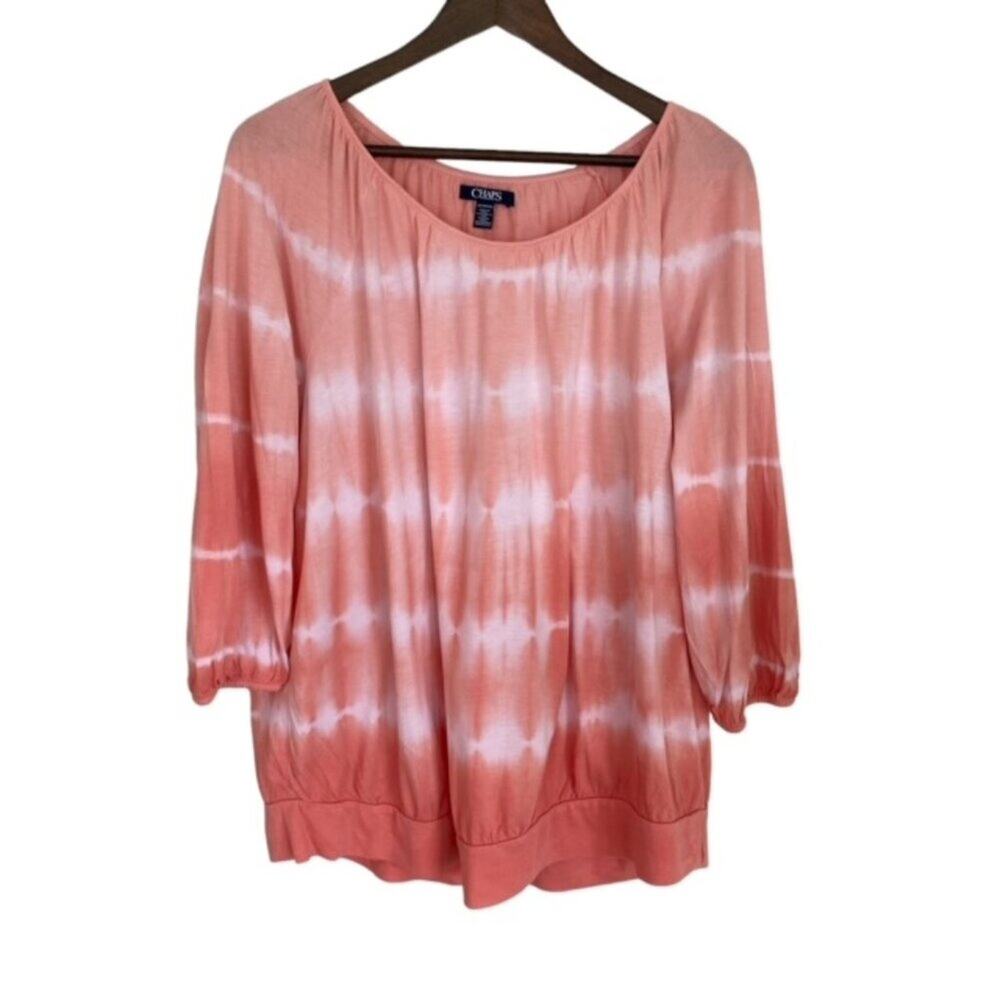 3/$21 Chaps Coral Tye Dyed Scoop Neck Blouse - Size 1X